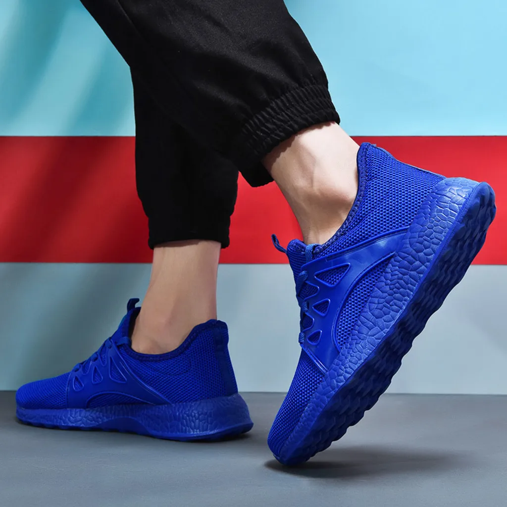 SAGACE Sneakers Men's Fashion Casual Mesh Lace Up Blue Solid Sport Running Shoes Comfortable Breathable Lightweight X0108 | Обувь