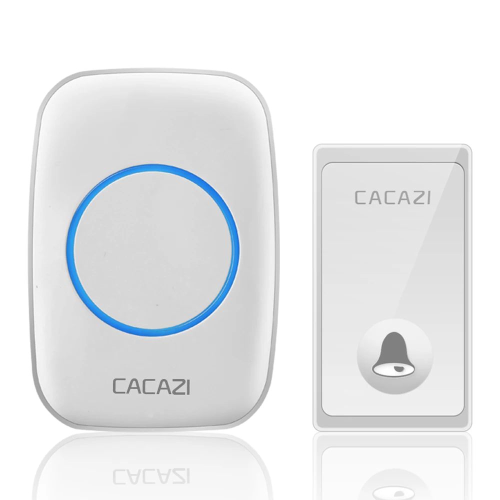1 button 1 receiver CACAZI не требуется батарея беспроводной дверной звонок автономный 58 курантов США ЕС Великобритания штекер умный дом дверной звонок 1 2 кнопки 1 2 приемника - Цвет: 1 button 1 receiver