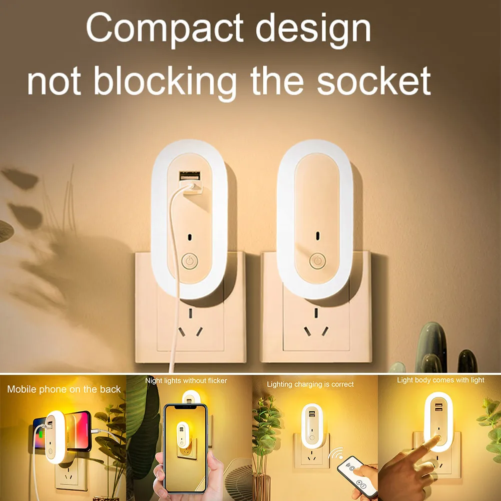 Светодиодный ночсветильник с двойным USB зарядным устройством настенная лампа