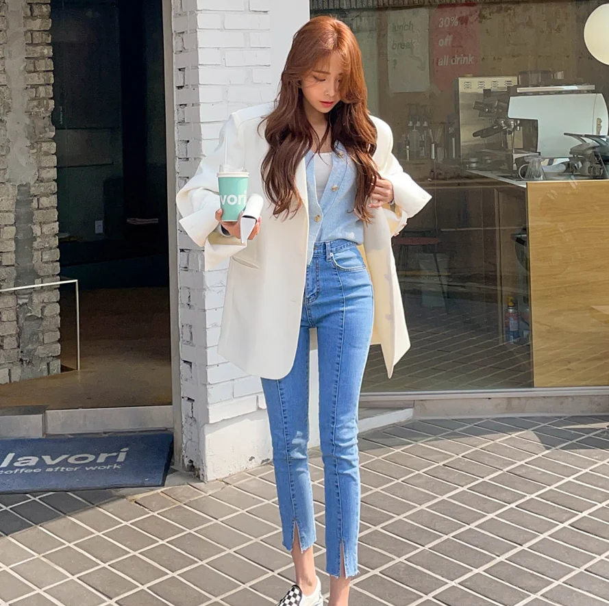 

2021 Spring and Autumn New Korean Instagram Mesh Red Ocean Style Fashion Loose Casual Pink Suit Jacket Women's Suit