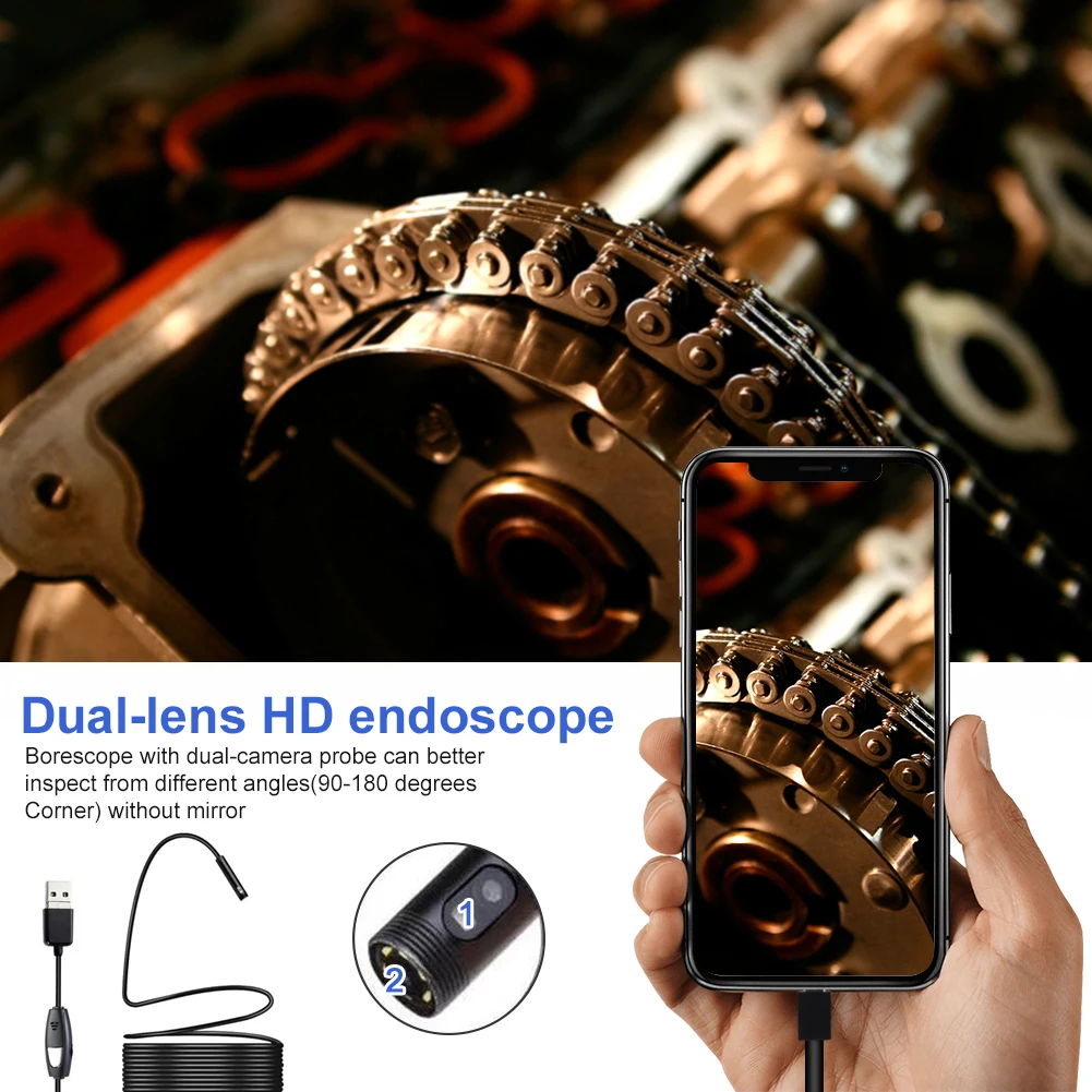 

3 In 1 Flexible Dual Lens Smartphone Industrial Endoscope Tablet With Cable Aluminum Alloy Waterproof Pipeline HD Adjustable LED