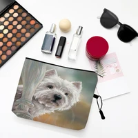 creative design westie dog painting women cosmetic bag multiuse travel toiletry storage organize handbag lady makeup case pouch