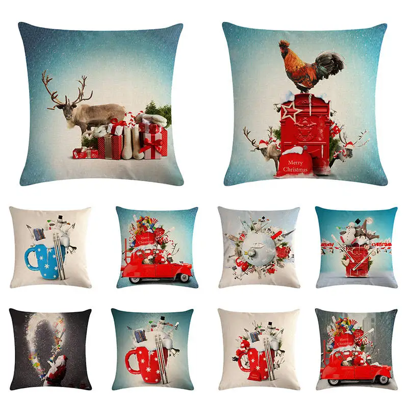 

Рождественская Подушка, чехол с Санта Клаусом, хлопковая льняная Автомобильная наволочка, домашний декор, домашние аксессуары для семьи, Пр...