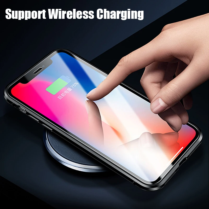 Двухстороннее стекло 360 магнитный поглощающий флип-чехол для iPhone XS MAX XR X 8 Plus 7 6 6s
