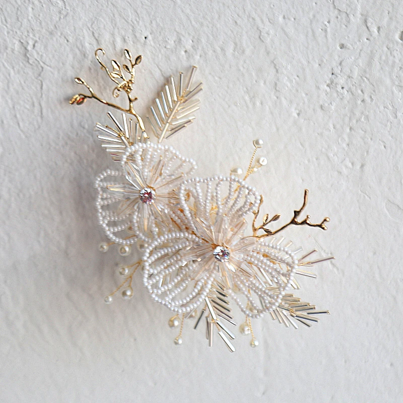 Handmade Pearls Wedding Hair Jewelry Clip Floral Bridal Headpiece Handmade Women Hair Ornament
