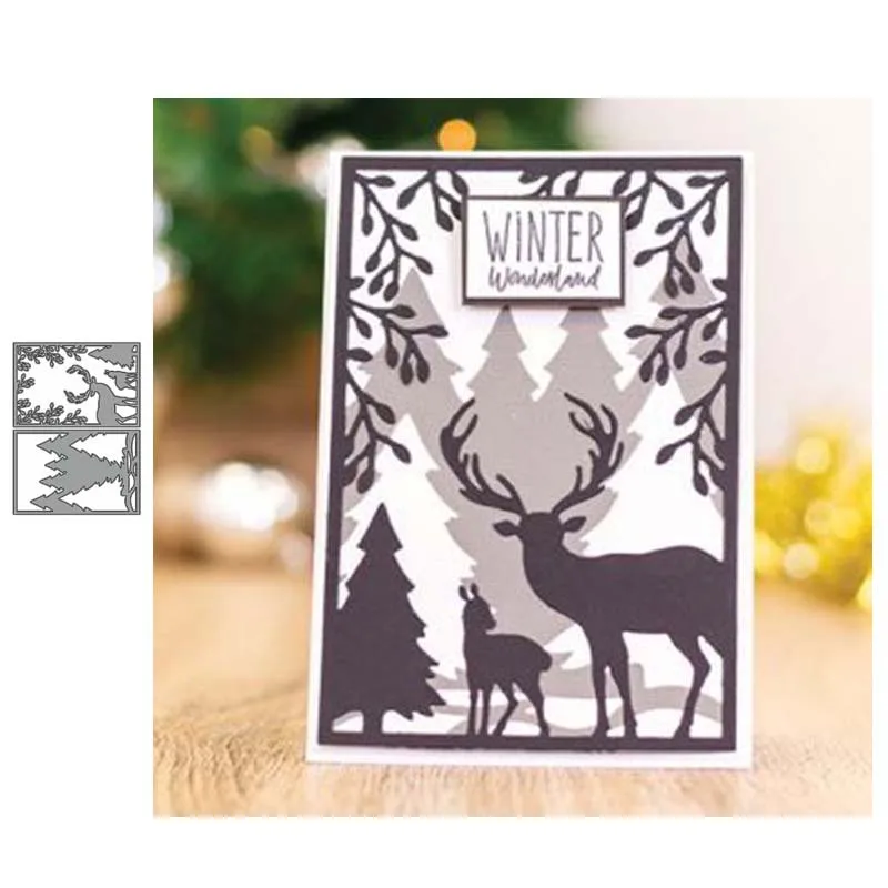 

Reunion Christmas Deer Overlap Background METAL CUTTING DIES Stencil Scrapbooking Photo Album Card Paper Embossing Craft DIY