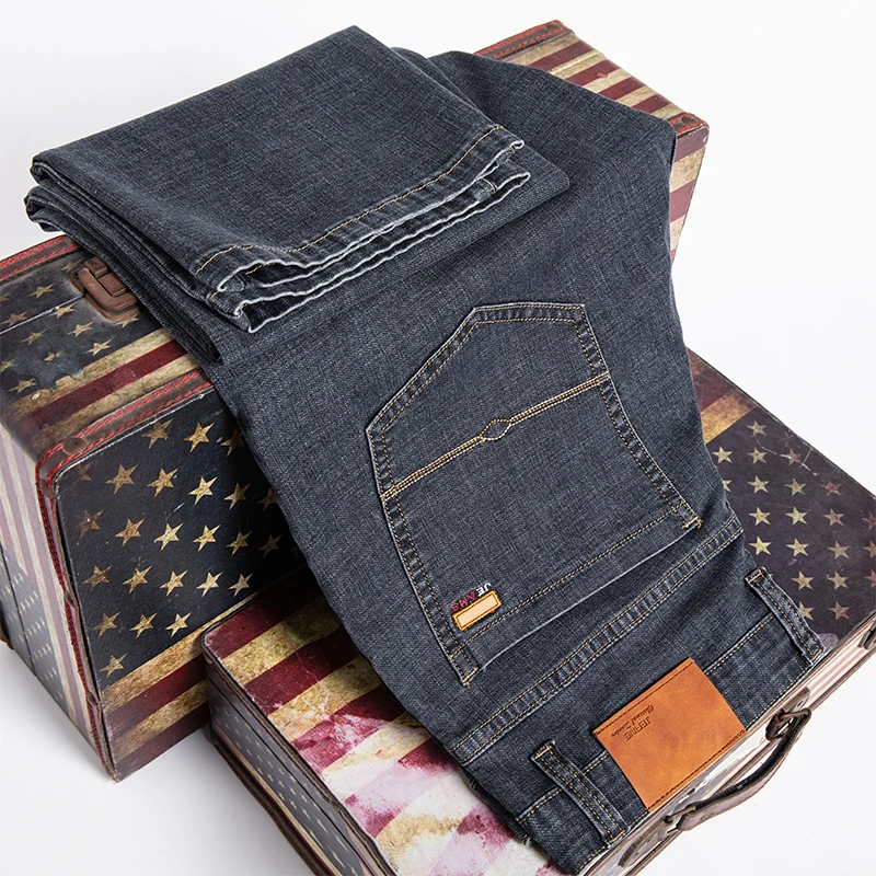 DIMI Male Blue Trousers Large Size 35 40 42 44 46 Summer Mens Jeans Cotton Loose Wide Leg Pants Classic High Waist Retro Grey