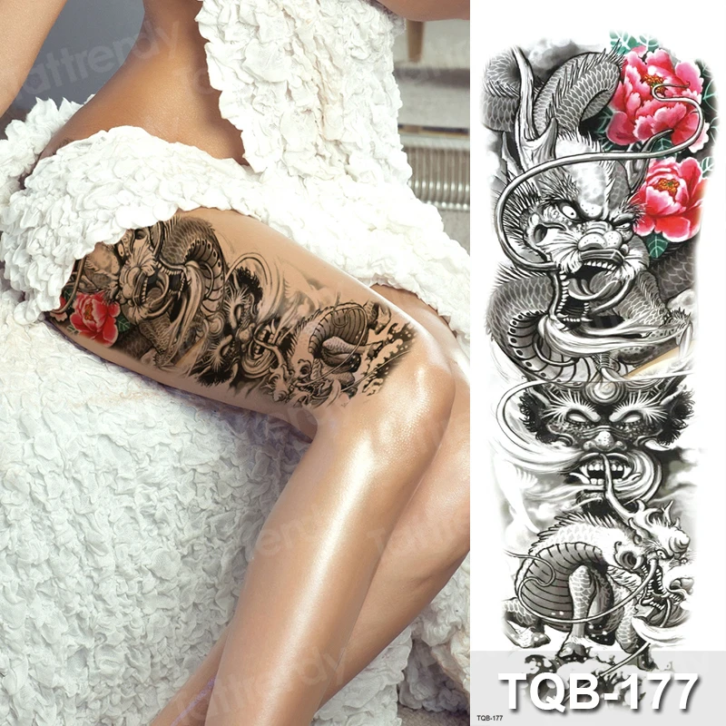 

New Large Leg/Arm sleeve Tattoo Waterproof temporary tattoo big dragon red rose Men women Full Flower Tatoo Body Art tatto cool