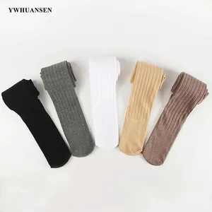 Колготки хлопковые для девочек 4-12 лет, белые, черные, серые, коричневые, противоскользящие