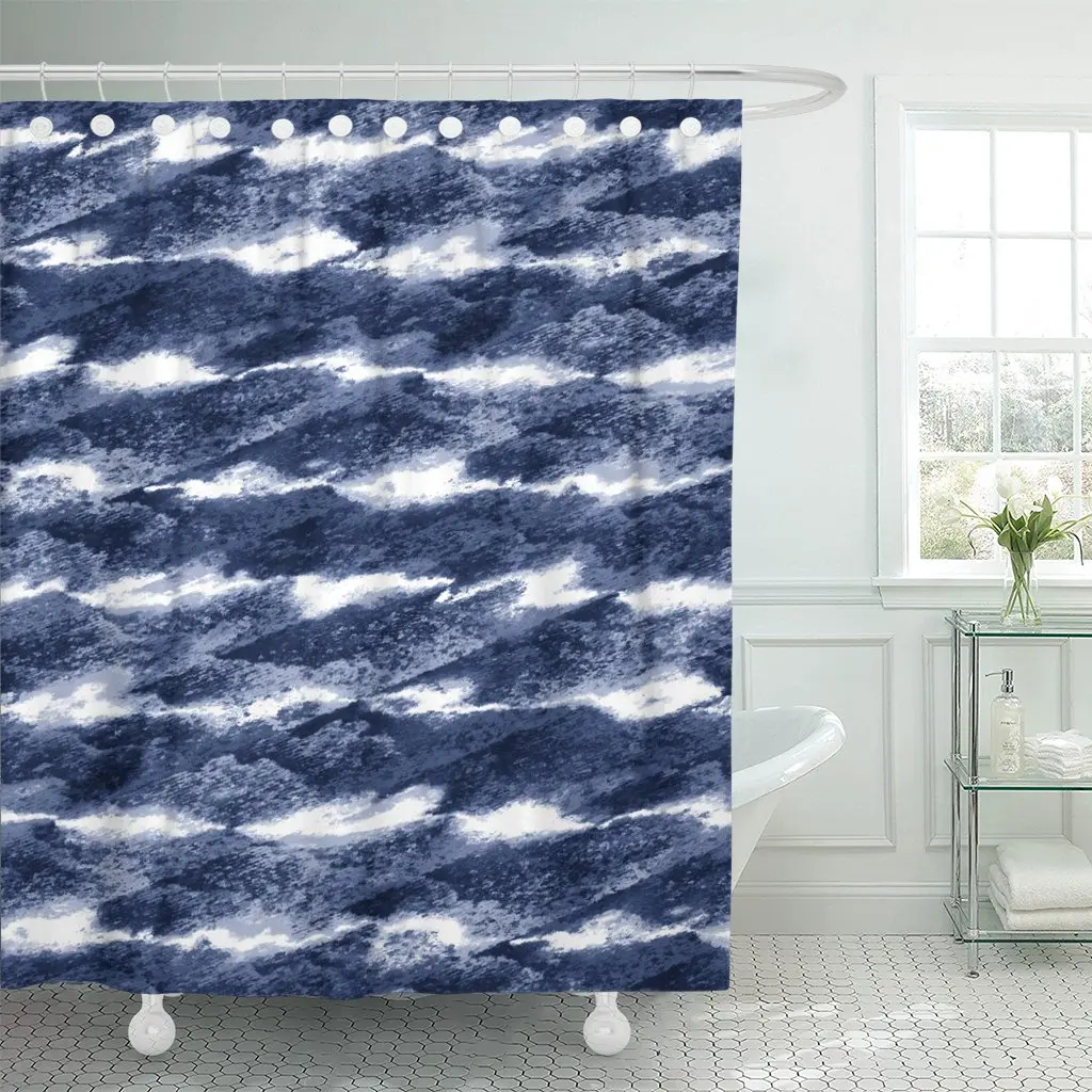 

Blue Tye Abstract Indigo Striped Space Dye Nautical Navy Shower Curtain Waterproof Polyester Fabric 72 x 78 Inches Set with Hook