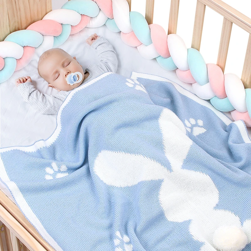 

Baby Blankets For Boy Girl Cute Rabbit Toddler Infant Bedding Warm Knit Quilt Pom Pom Newborn Stroller Wrap Swaddle Super Soft