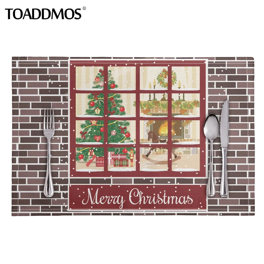 

TOADDMOS Merry Christmas Decor Placemats for Dining Table Cloth Home Restaurant Decoration Cute Kitchen Place Mats Xmas Gift