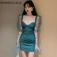 womengaga spring foreign style annual meeting party sexy slim fit hip mesh lace stitching chest mini dresses woman 6h9b