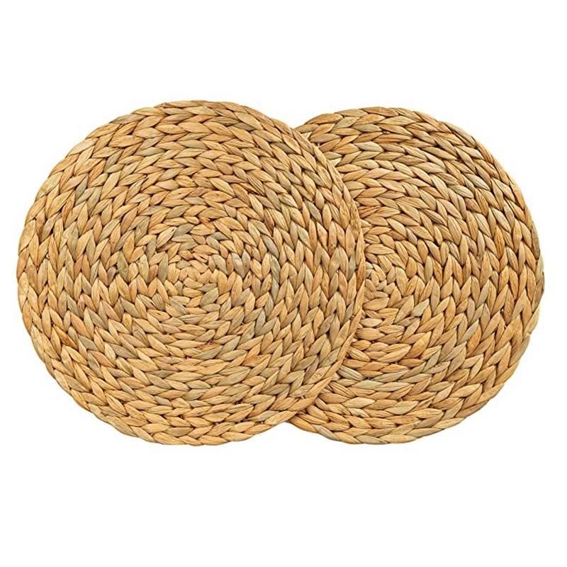 

Natural Table Mat Handmade Water Hyacinth Woven Placemat Round Braided Mat Heat Resistant Hot Insulation Anti-Skidding Pad