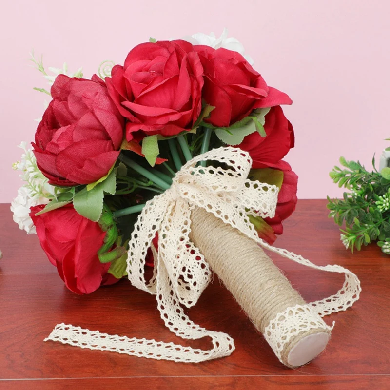 

Wedding Bouquet Red Roses Bridal Wedding Hand Bouquet Bridesmaid Holding Artificial Fake Flowers, Flower Girl Bouquet