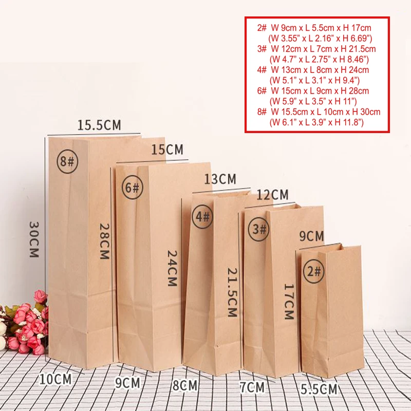 

50pcs 100pcs Paper Bag Brown Kraft Gift Packing Biscuits Candy Food Cookie Nuts Snack Baking Package