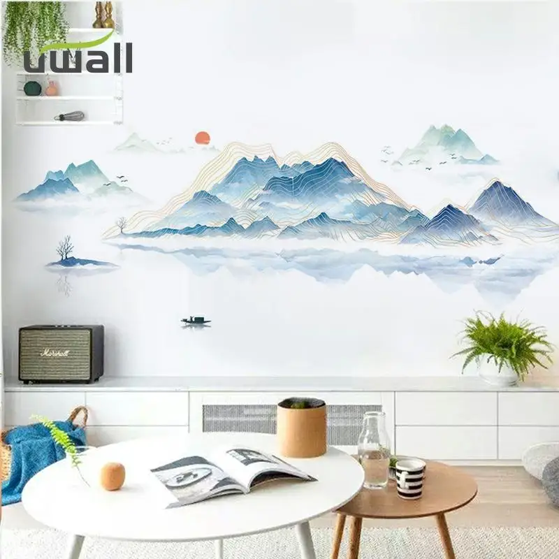 

Chinese Style Landscape Painting Wall Stickers Living Room Decor Sofa TV Background Wall Sticker Home Decoration Self-Adhesive
