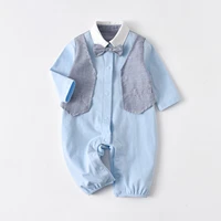 baby boy jumpsuits blue boys tie gentleman onesie long sleeve spring outfits infant baby rompers 1st birthday clothes for boys
