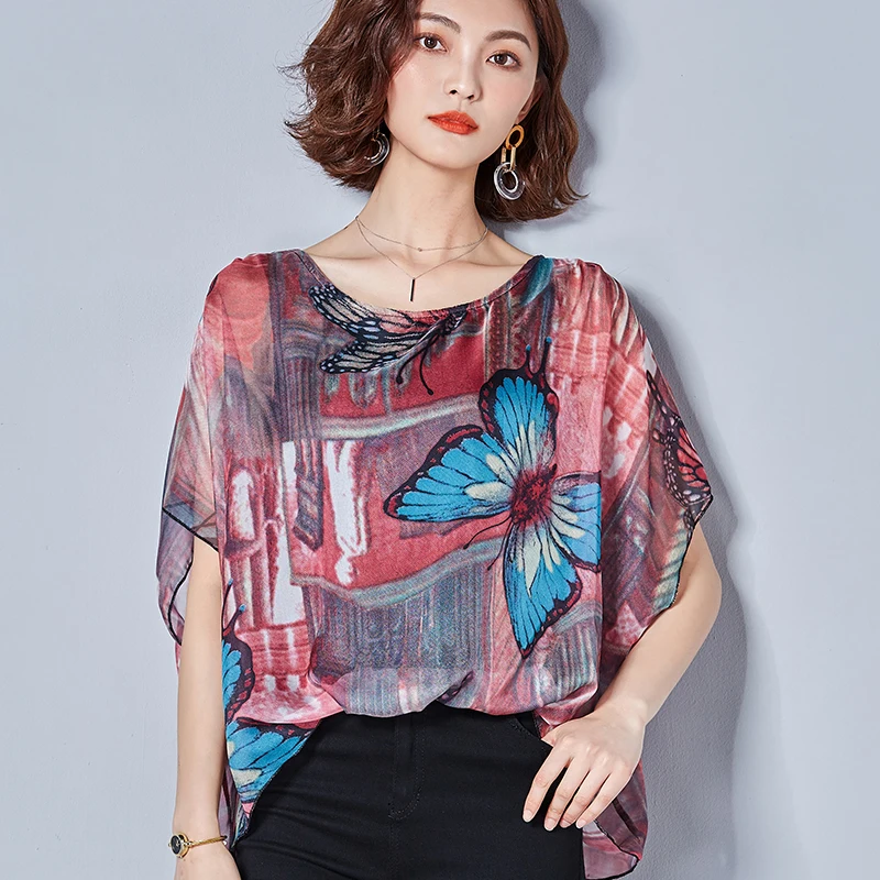 С рукавами летучая мышь шифоновые блузки 2021 летнее платье без рукавов с О