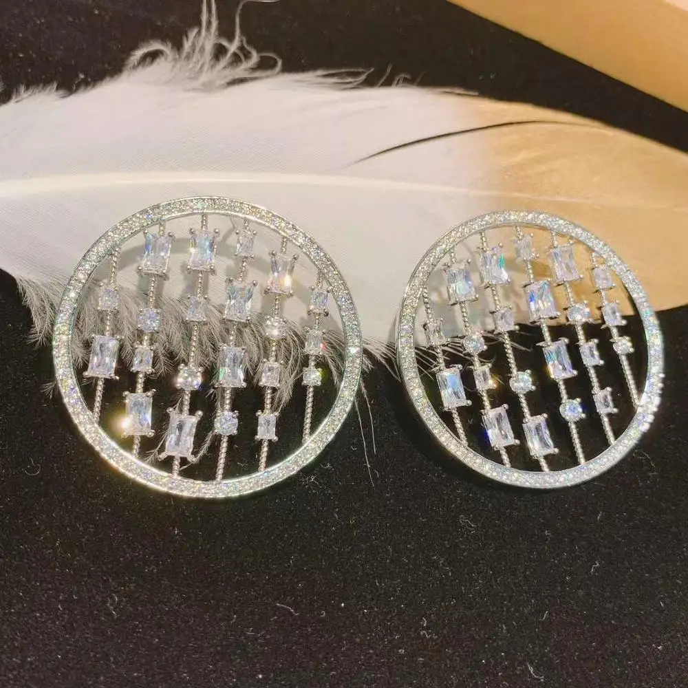 HIBRIDE Fashion AAA Cubic Zirconia Brilliant Elegand Circle Round Big Stud Earrings for Women Earring Jewelry E-534 | Украшения и