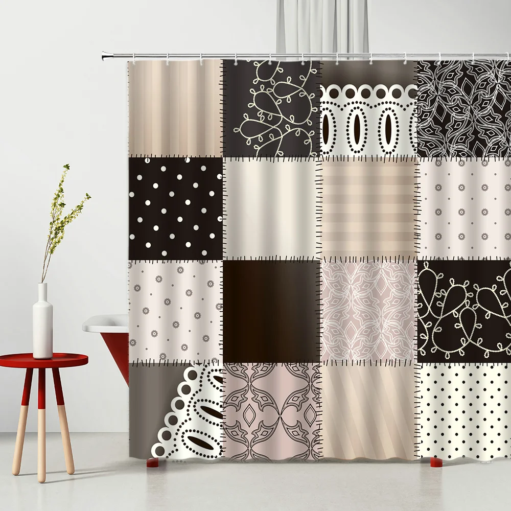 

Bath Curtain Creativity Lattice Pattern Waterproof Shower Curtains Set Mildew Proof Bathroom Partition Multiple Size