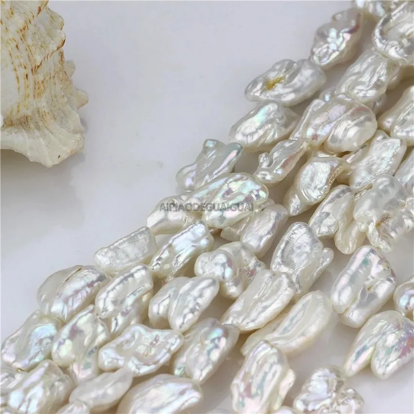 

APDGG Natural 13*18mm baroque irregular biwa white pearl strands loose beads women lady jewelry DIY