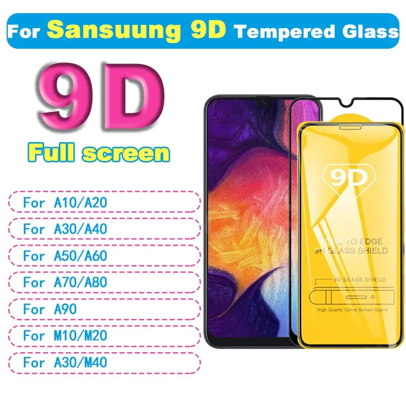 

50Pcs\lot For Samsung A10 A20 A30 A40 A50 A60 A70 A80 A90 M10 M20 M30 M40 Screen Protector Film 9D Full Curved Tempered Glass