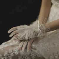 short wedding gloves white bridal gloves girl party five finger feather glove ladies wedding accessories
