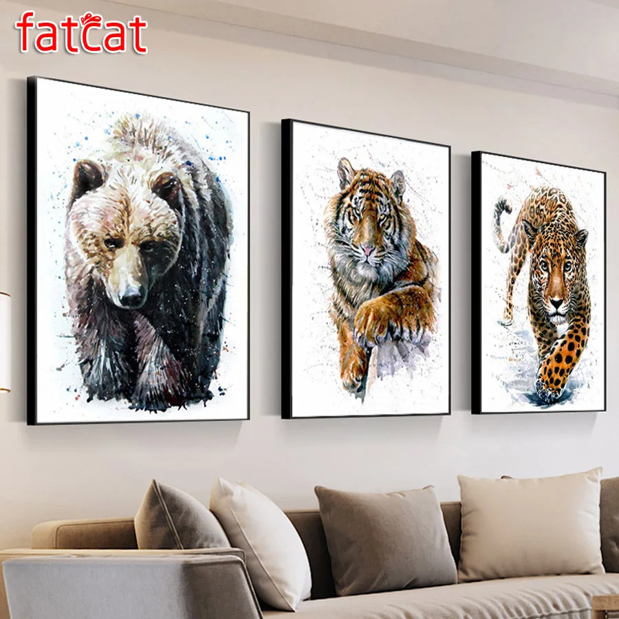 

FATCAT Мишка тигра леопарда 5d diy алмазная живопись полный квадратный круглый дрель мозаика Вышивка Животных Триптих домашний декор AE489