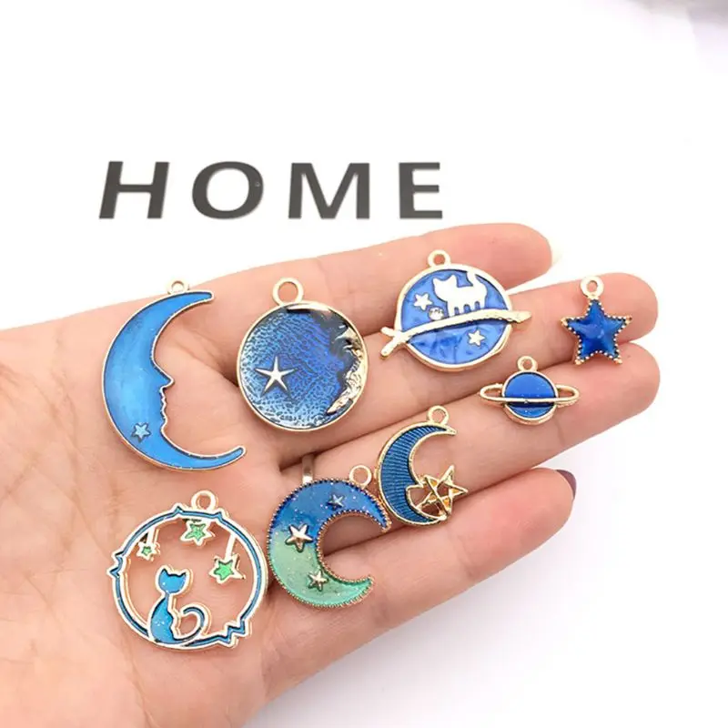 

24 Pcs/pack DIY Jewelry Accessories Drop Oil Alloy Small Pendant Bracelet Necklace Moon Star Shape Pendants diy jewelry