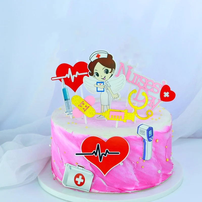 1 Set Cute Nurse Character Cake Toppers day Dessert Adorn card Flags Decor family Baking DIY Party Supplies | Дом и сад