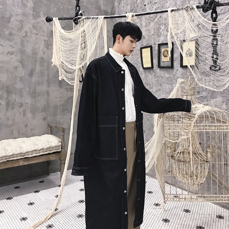 Джинсовая куртка мужская свободного покроя однобортная Длинная ветровка с