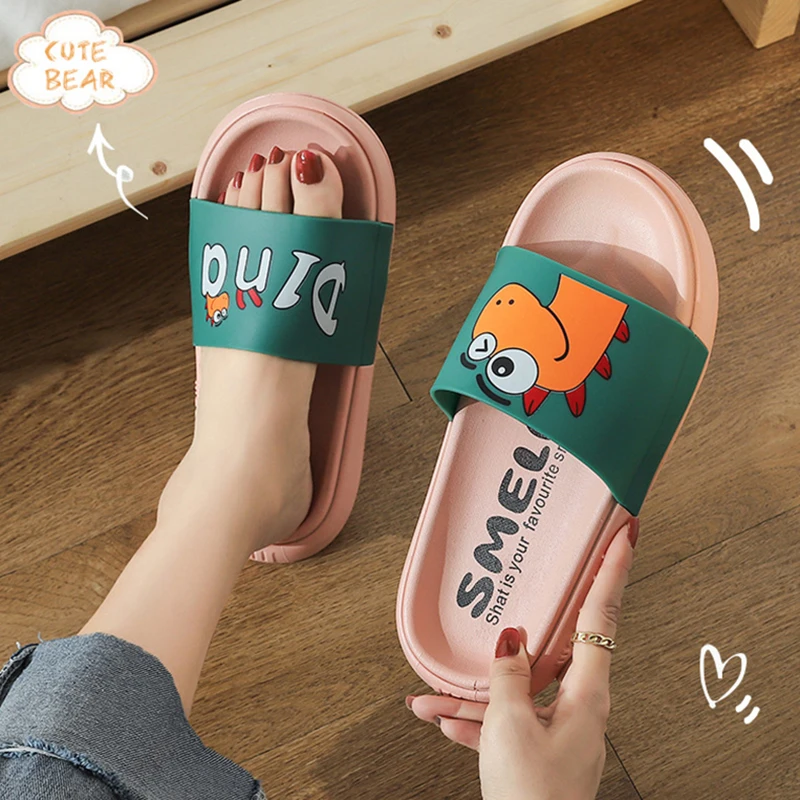 

Summer Slippers Women Men Cute Thick Sole Slides Floor Flat Shoes Indoor Flip Flops Non-Slip Bathroom Home Couple Beach Shoes