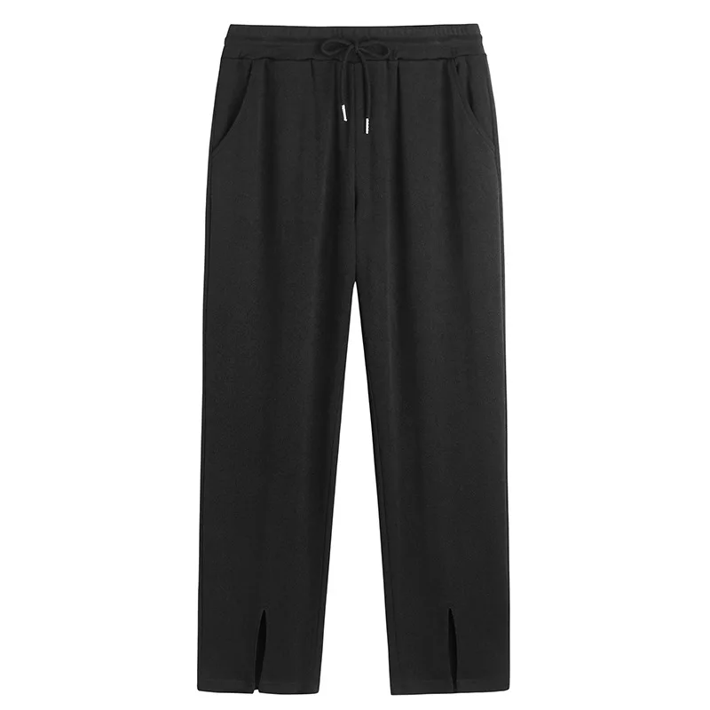 

TVVOVVIN 2021 Spring Casual Straight Pants Women's Elastic Waist Loose Solid Color Slit Knitted Trousers RL7V