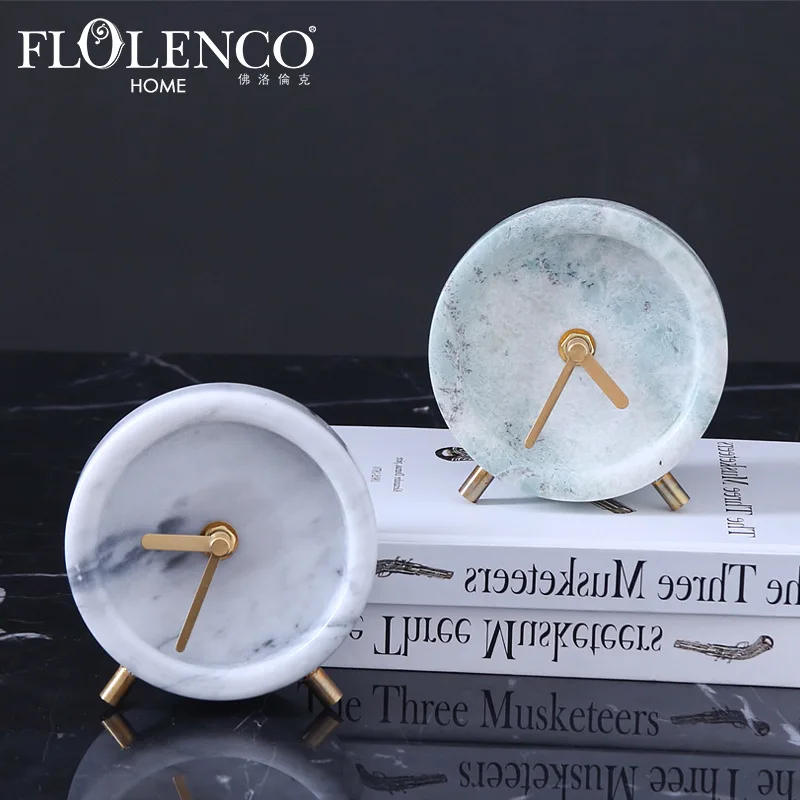 

Florenque modern Nordic minimalist natural marble round clock desk bedroom model room home decoration ornaments
