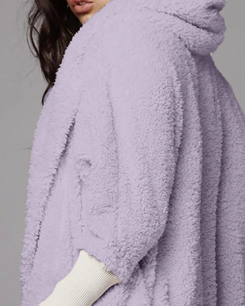 

Women Autumn Solid Casual Suit Sets Female Winter Basic Coat Short Sets Fluffy Hooded Open Front Teddy Coat & Short Sets