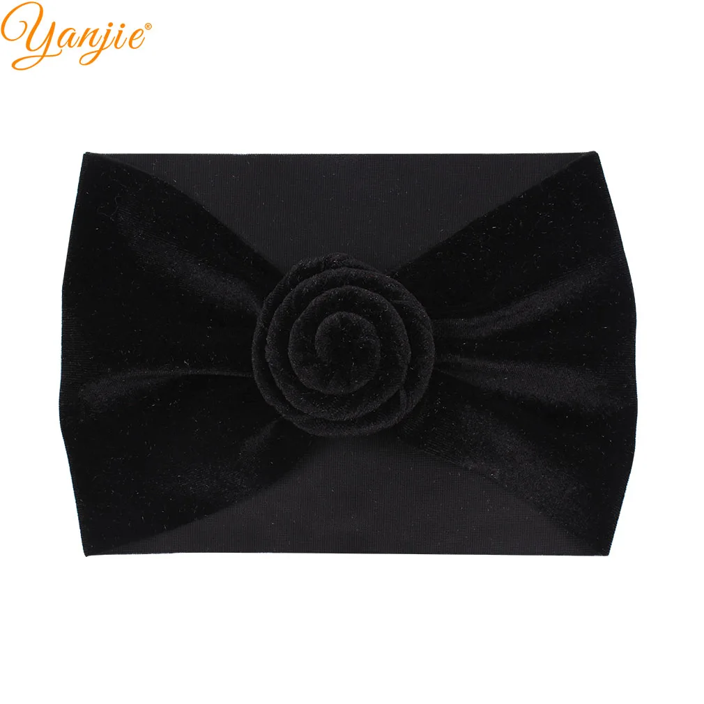 black Solid Soft Velvet Turban For Girls Headband Winter Velvet Ball Head Wrap Kids Hair Bands Hair Accessories - Цвет: black