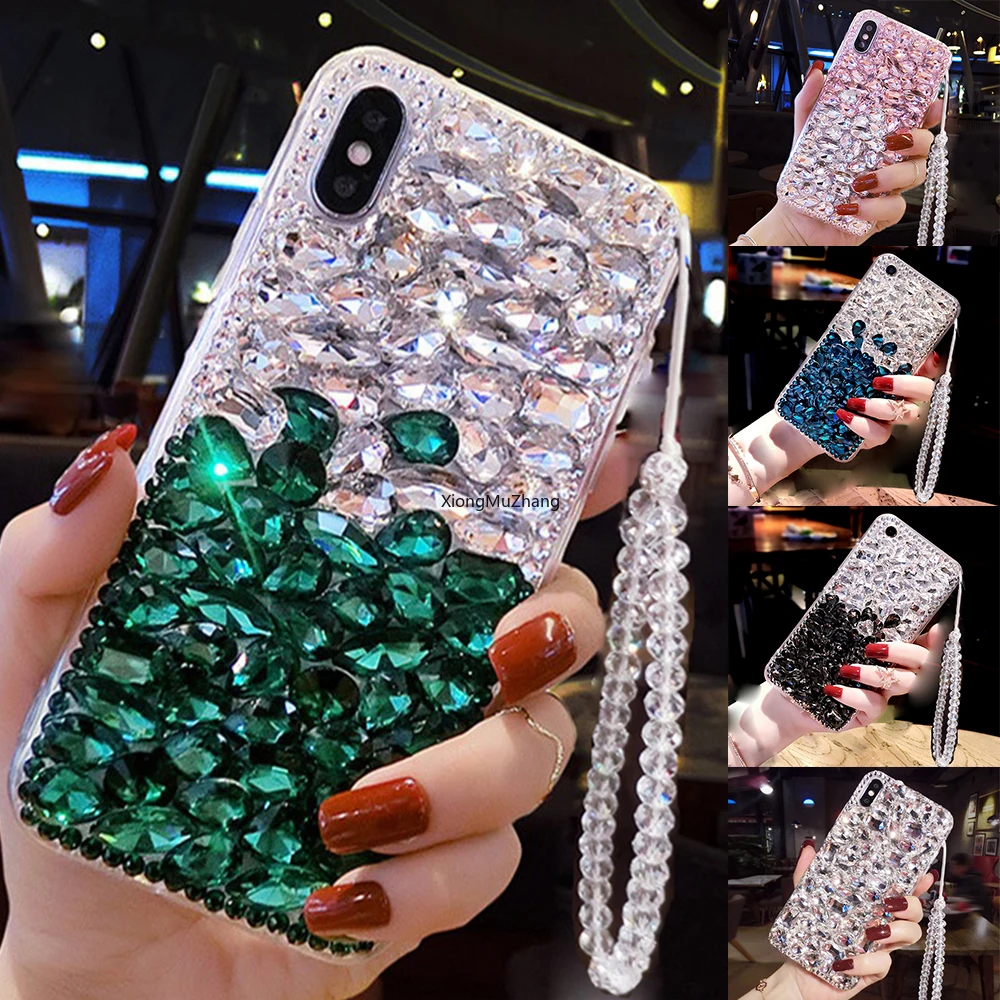 

Luxury Rhinestone Case for Huawei Y9 Prime Y7 Prime Y6 Prime 2019 Y5 Y6 Y7 Y8 Y9 2019 Y9s Y6P Diamond Coque with Strap Cover