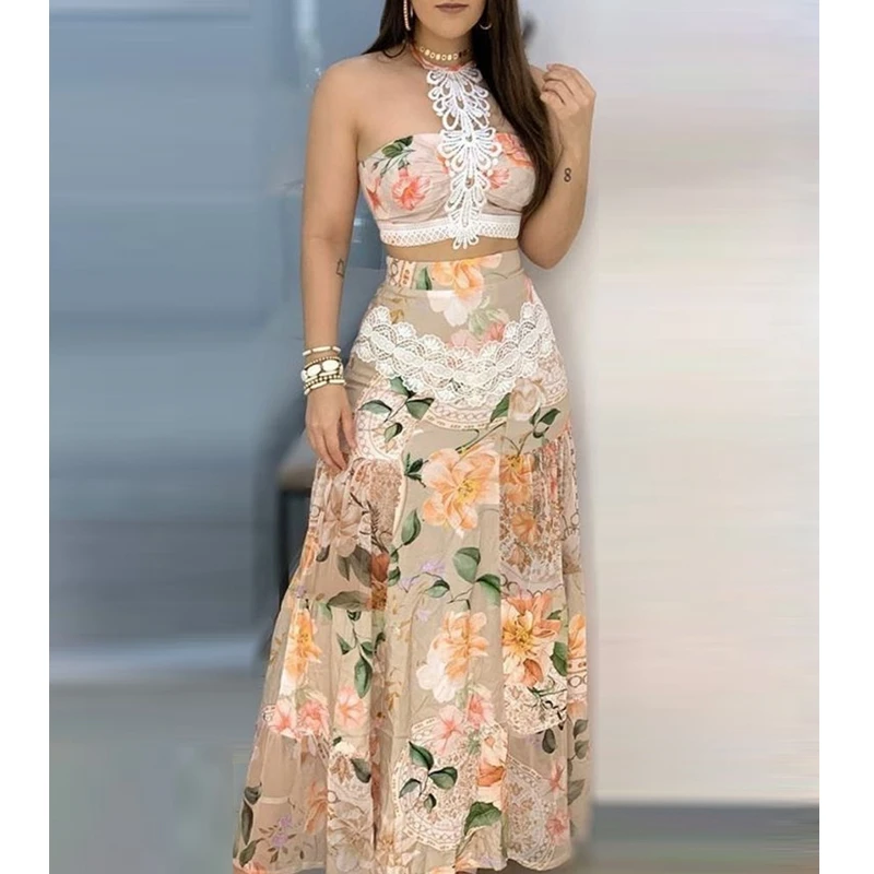 

Mandylandy наборы кружевных вышитых платьев с принтом женский летний топ с высокой талией юбки наборы сексуальной пляжной одежды юбки наборы