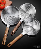 extra large kitchen strainer skimmer with sturdy wood handle 304 stainless steel slotted spoon colander kitchen tools