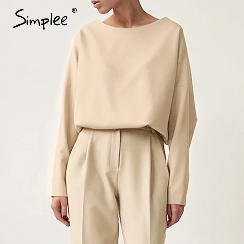 Simplee однотонная женская блузка с круглым вырезом рубашка длинным рукавом