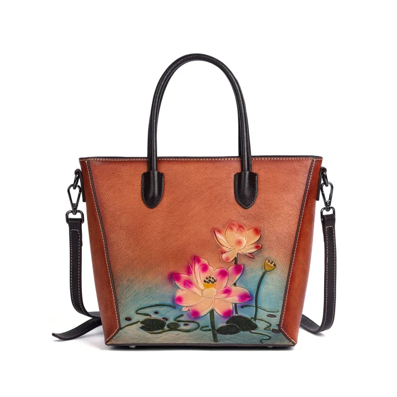 floral women handbag genuine leather bag new luxury handbags women bags designer real leather handbag chinese style shoulder bag