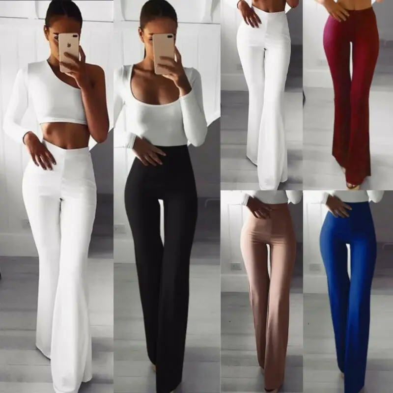 Модные женские брюки-клеш с широкими штанинами Стрейчевые прямые брюки