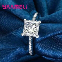 fashion ladies crystal cubic zircon s925 sterling silver rings for women geometric square white aaa cz charm jewelry