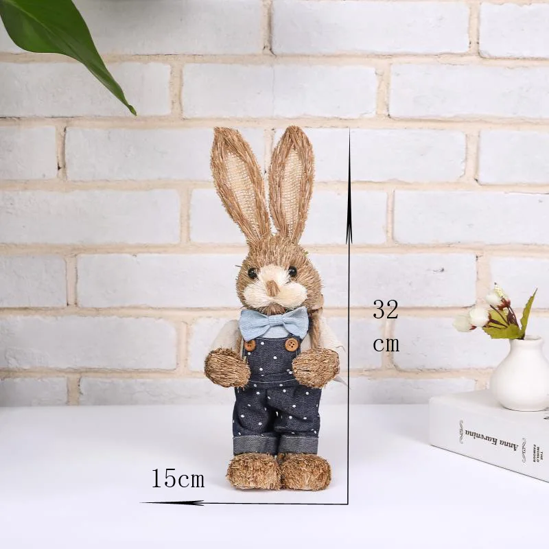 

Artificial Straw Bunny Standing Rabbit with Carrot Home Garden Decoration Easter Theme Party Supplies Home Decor