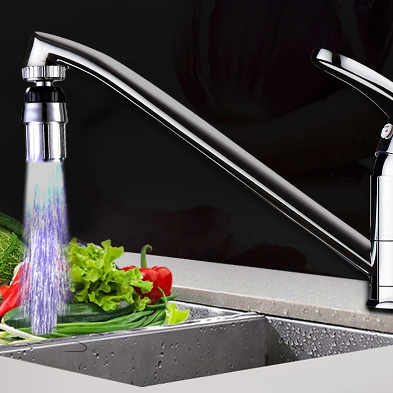 360 Rotatable LED Light Faucet Head Aerators Temperature Control 3 Colors Change RGB Glow Water Tap Nozzle For Kitchen Bathroom |