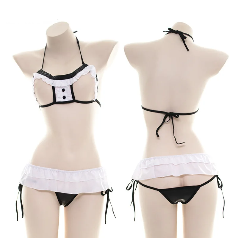 Сексуальная горничная ажурный бикини пижамы женских зонтов в три точка милый