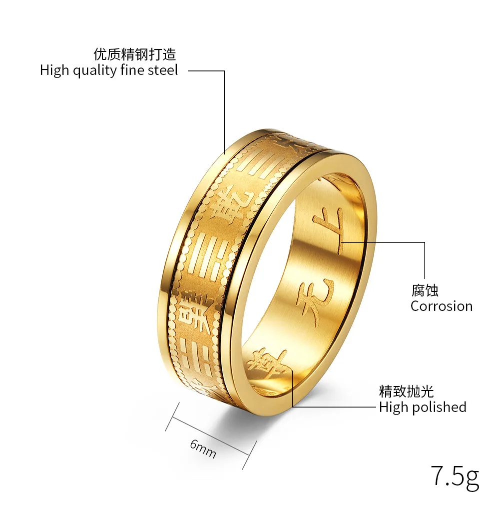 

Chinese Wind Taoist Eight Trigrams Titanium Steel Ring Incantation Rotating Ring Men and Women Faith Lucky Jewelry Birthday Gift