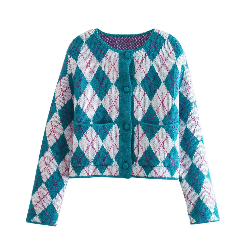 

Осенне-зимний короткий вязаный кардиган с высокой талией, женский свитер, однобортный жаккардовый женский жаккардовый ретро-пиджак большо...