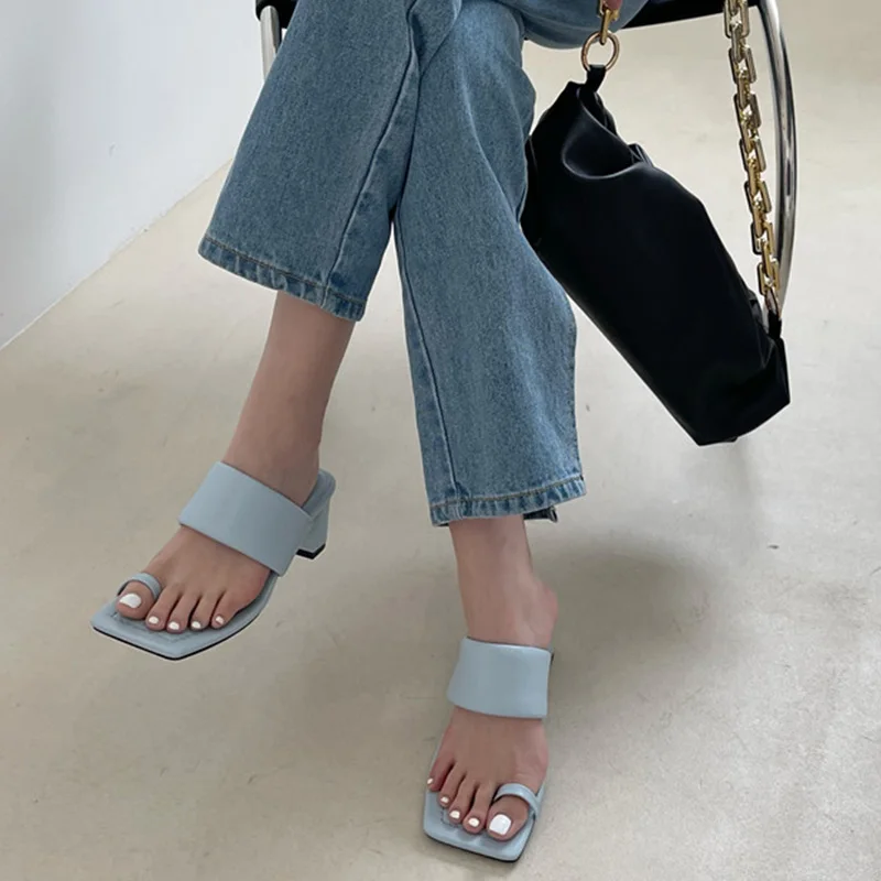 

Fashion 2021 Women Square High Heels Sandals Shoes Summer Outdoor Female Slides Ladies Sandals Slides For Woman Sandals Shoes